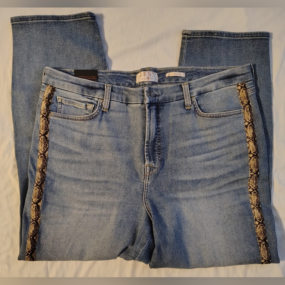 Jen7 By 7 For All Mankind Ankle Straight Snakeskin Trim Stretch Jeans SZ 16 NWT
